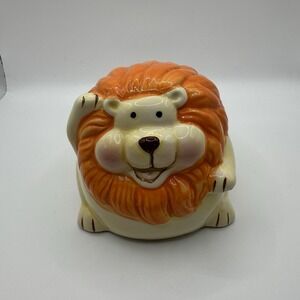 Greenbrier Vintage Lion Ceramic Piggy Bank Happy Coin Saver Nursery Decor Saving
